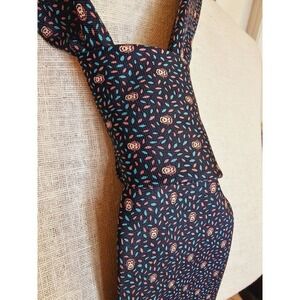 Rosso Bianco Italian silk tie all over Monkey head mini print Navy multi sprinkl